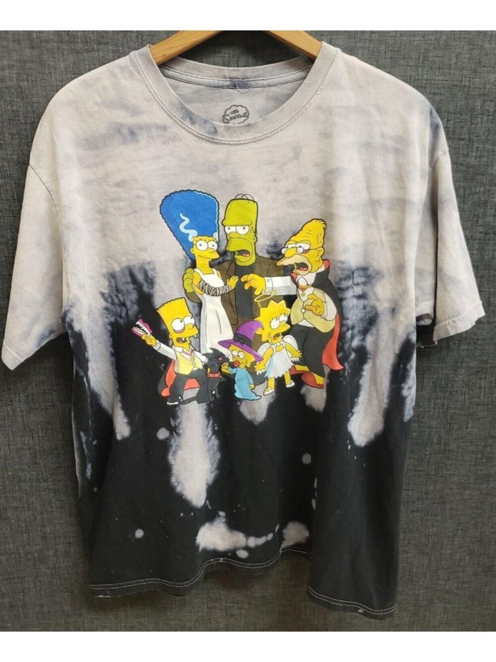 The Simpsons Gray Tie Dye Lisa Bart & Homer Halloween Tee Shirt